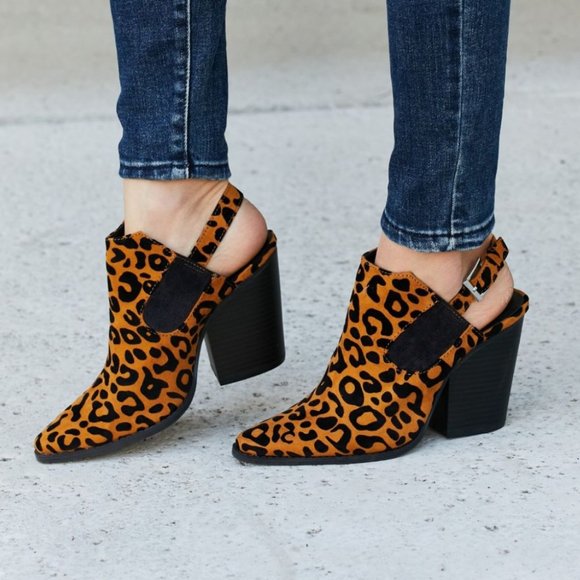 Qupid Leopard Open Heel Booties - Picture 3 of 7
